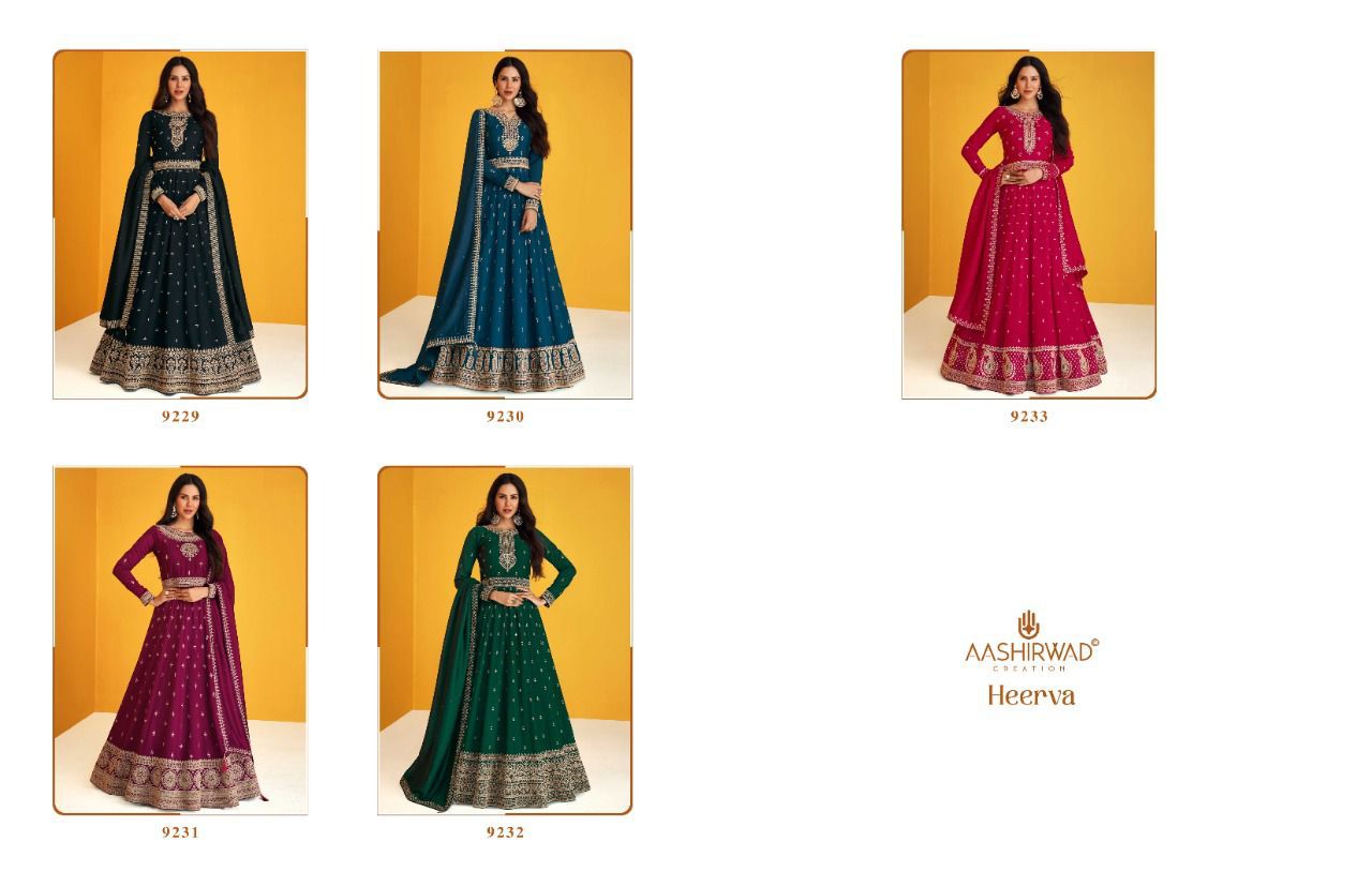 Aashirwad Heerva Heavy Wedding Wear Long Anarkali Silk Salwar Suit Collection